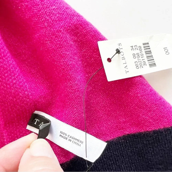 Talbots Colorblock Cashmere Rectangular Scarf Pink Green Navy Preppy Cozy New - Picture 4 of 5